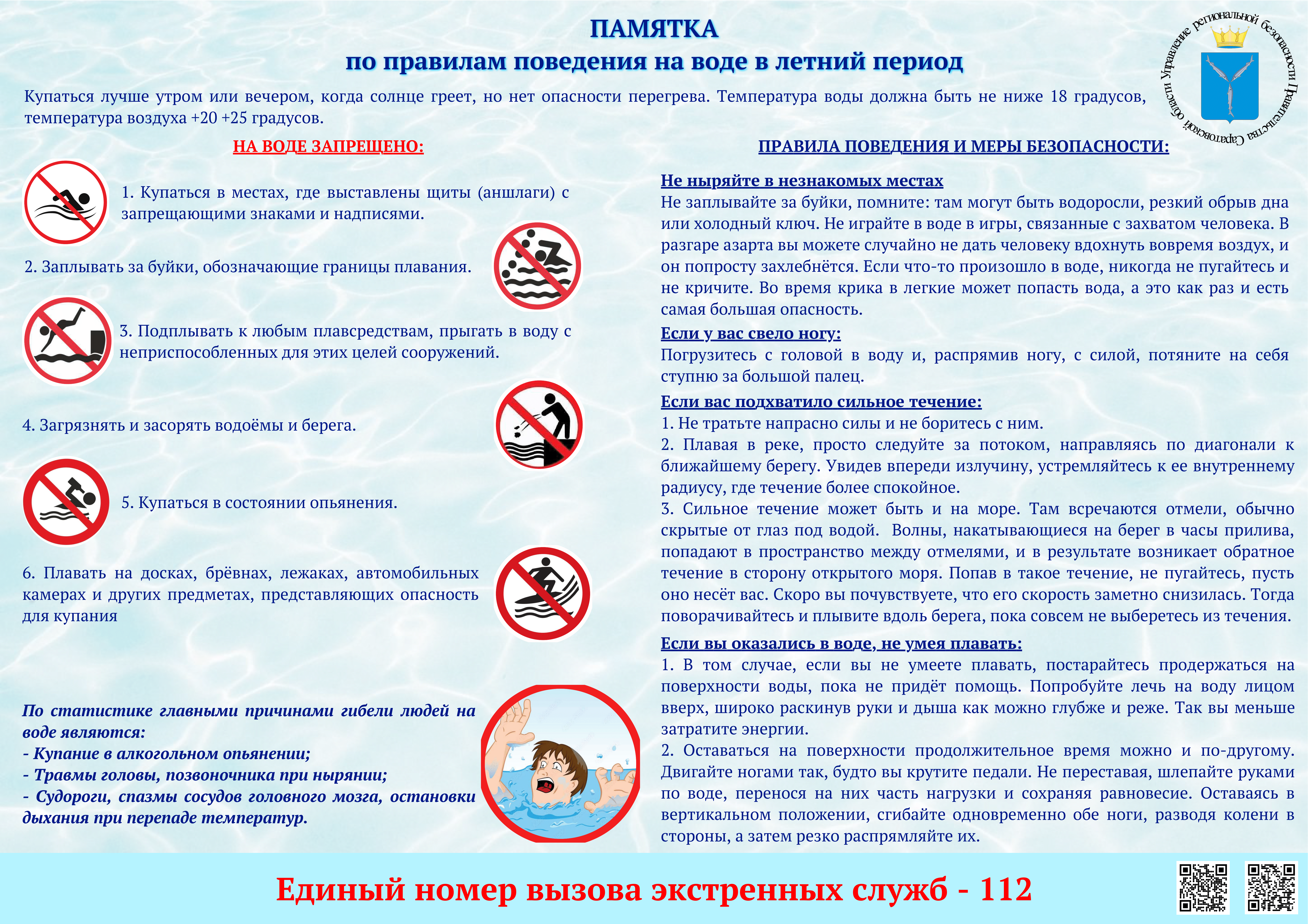 Правила поведения на воде в летний период.